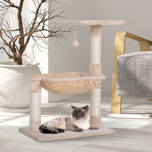 Cat Tree with Hammock & Sisal Scratching Posts – Beige